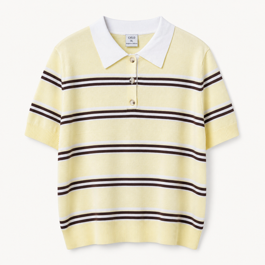 CIELO yellow striped knit polo, front flat-lay view