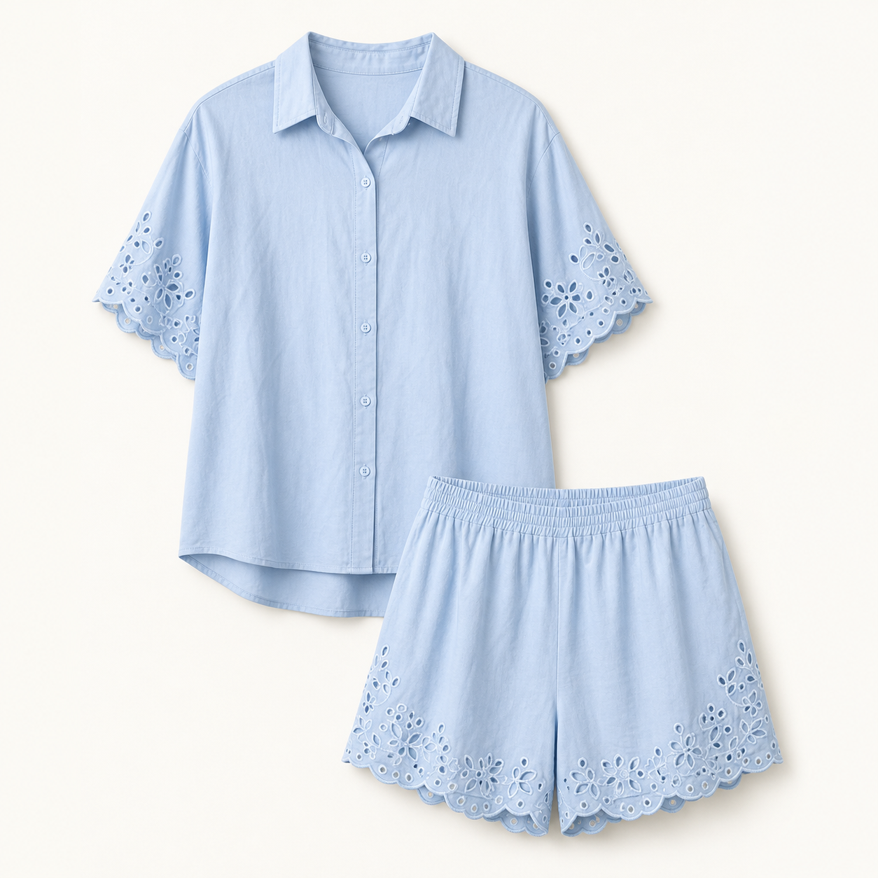 Light blue two-piece set, front flat-lay view