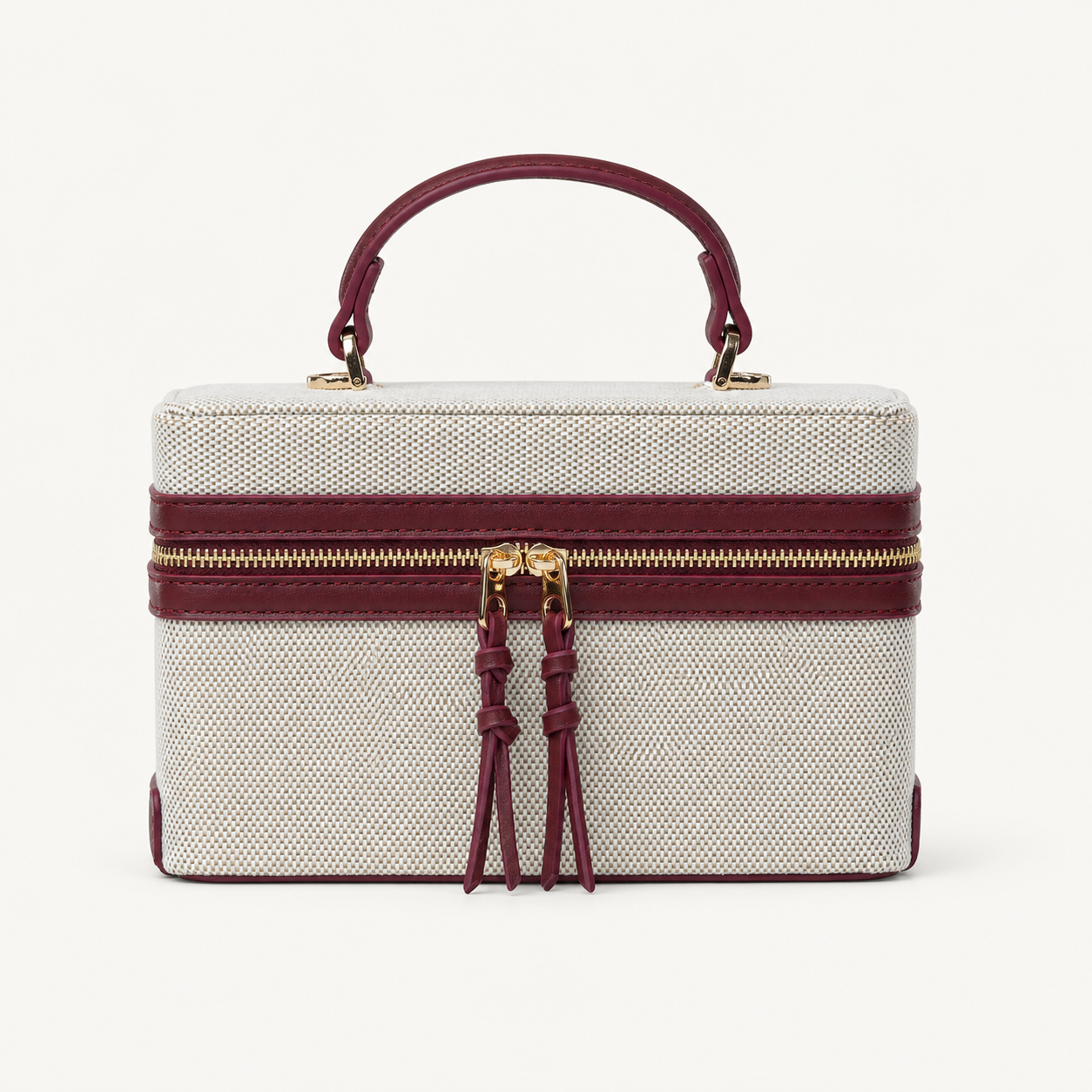 Cream & Burgundy Woven Vanity Case - primary