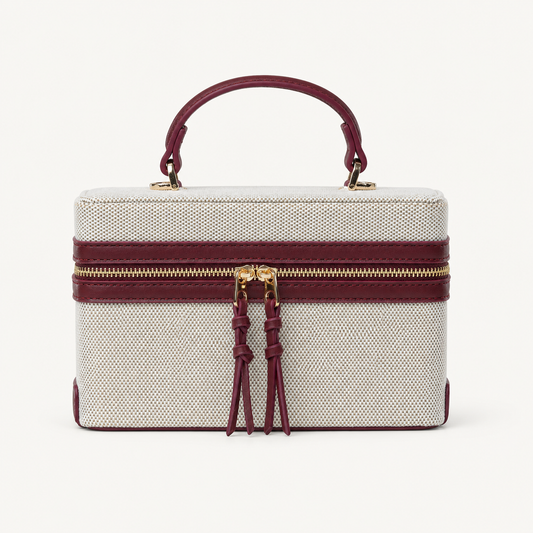 Cream & Burgundy Woven Vanity Case - primary