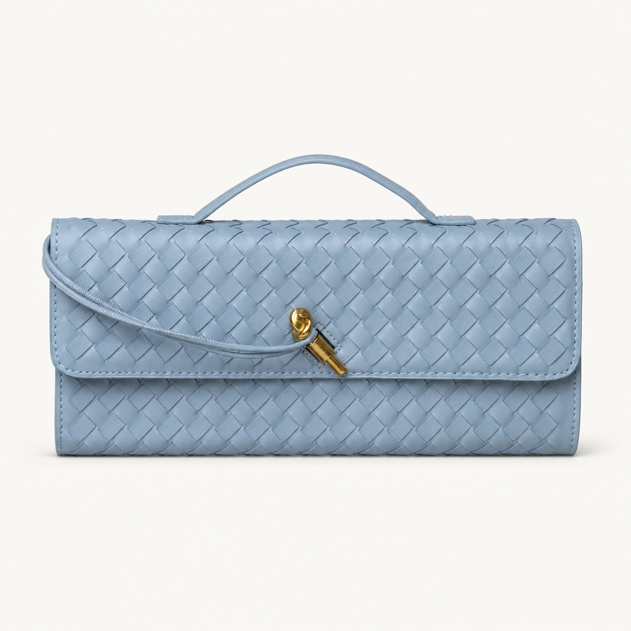 Light Blue Woven Top-Handle Clutch - primary