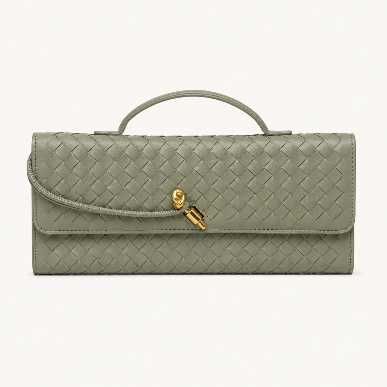 Sage Green Woven Top-Handle Clutch - primary