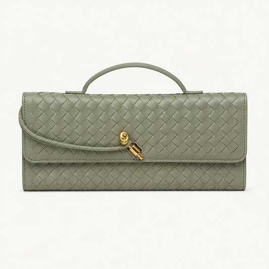 Sage Green Woven Top-Handle Clutch - primary