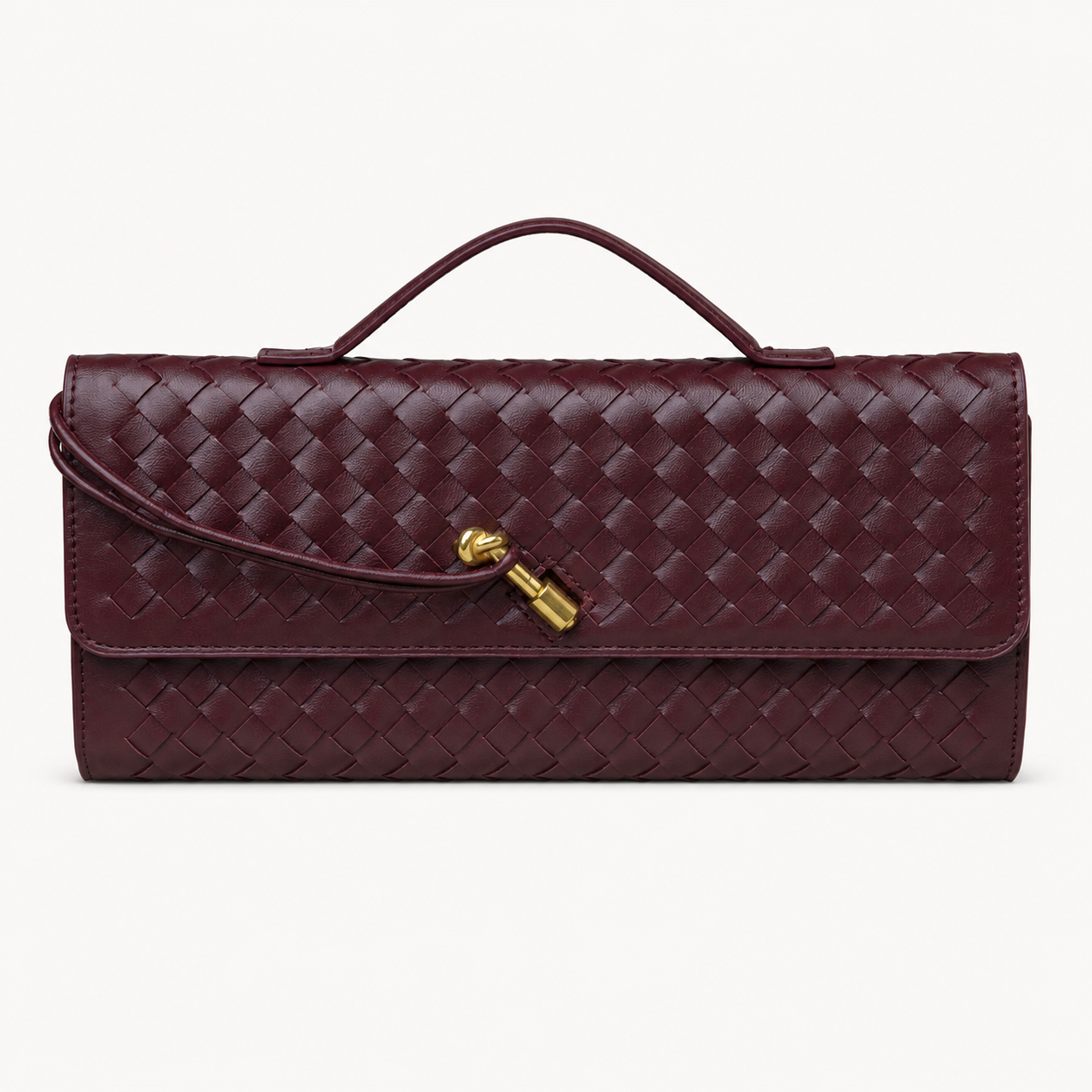 Burgundy Woven Top-Handle Clutch - primary