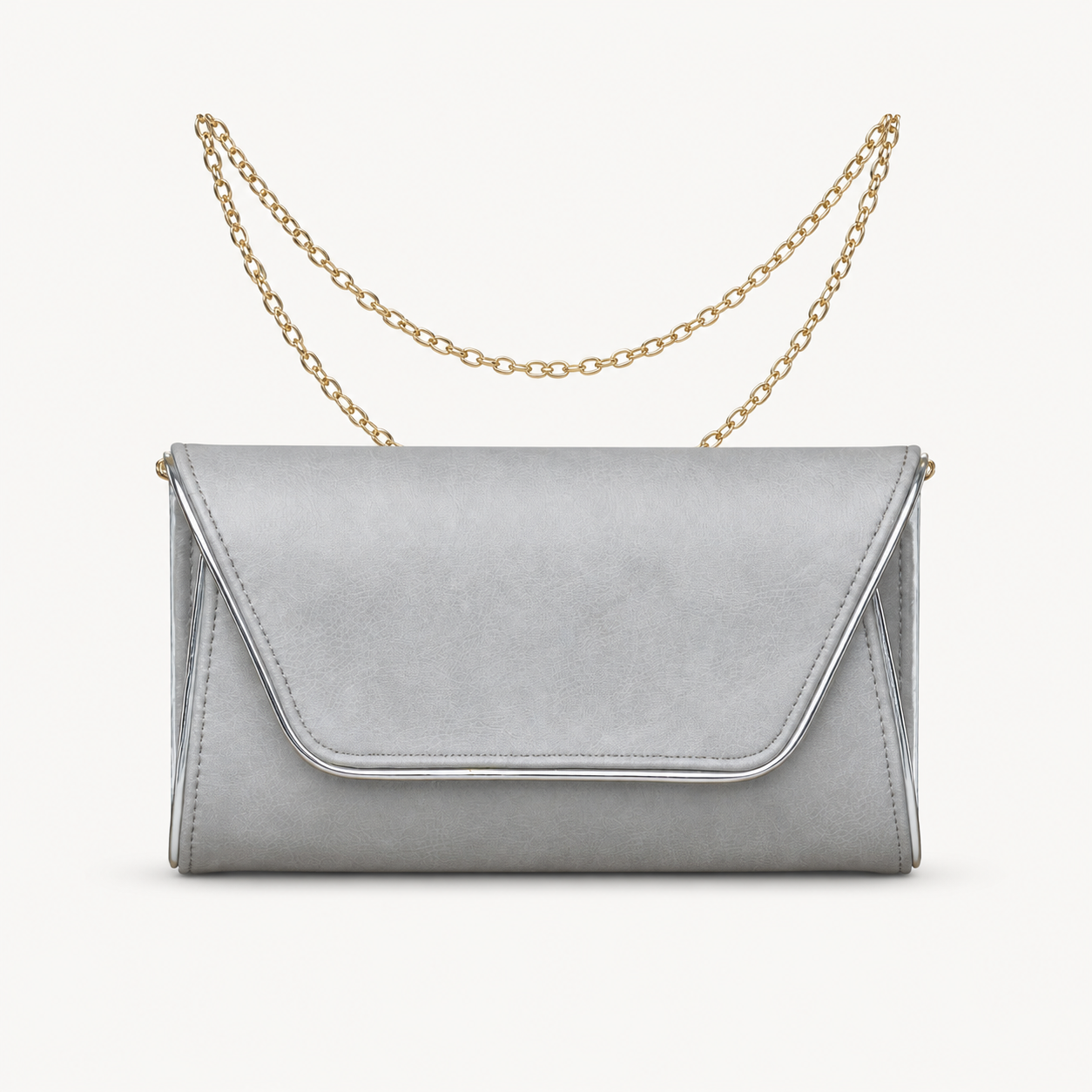 Grey Envelope Clutch with Chain Strap - primary