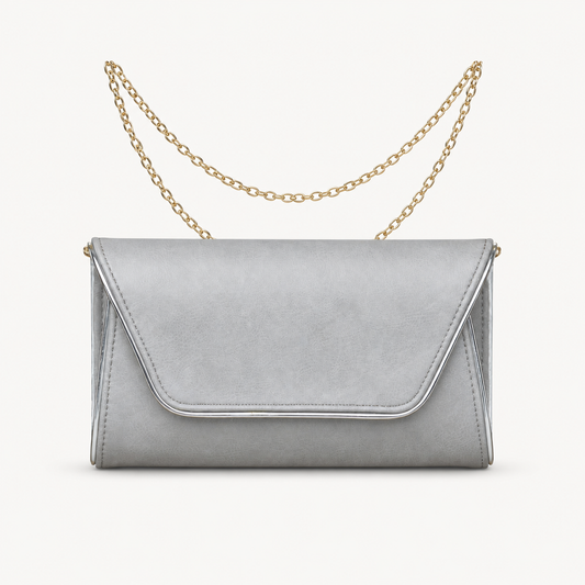 Grey Envelope Clutch with Chain Strap - primary